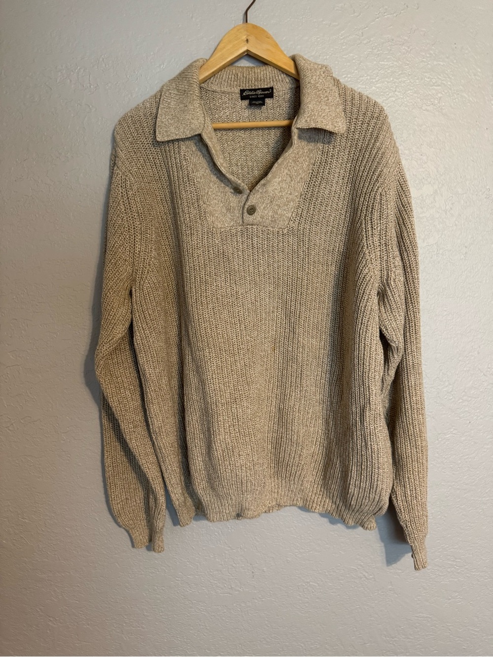 Eddie Bauer Men's Beige V-Neck Polo Knit Sweater